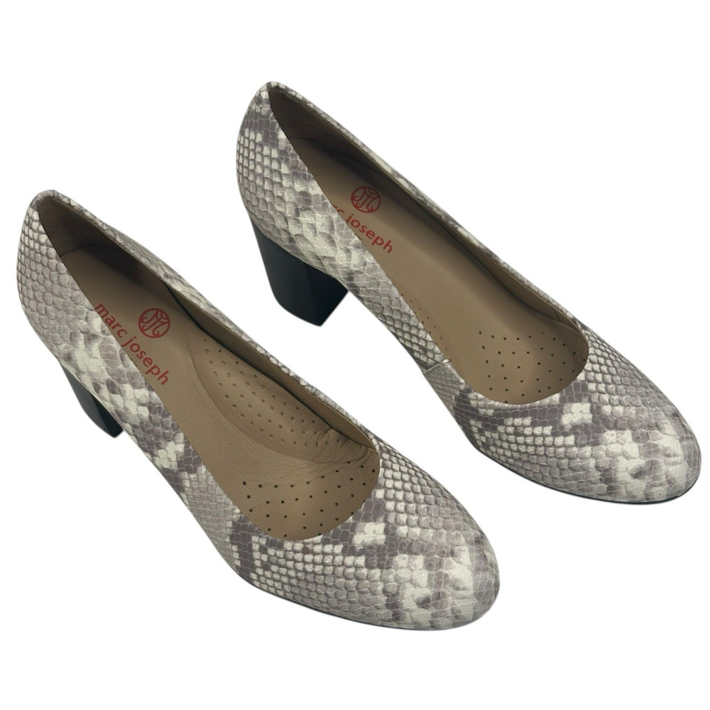 Marc Joseph Midtown Pump Womens Size 7 Snake Print Leather Block Heel New $165